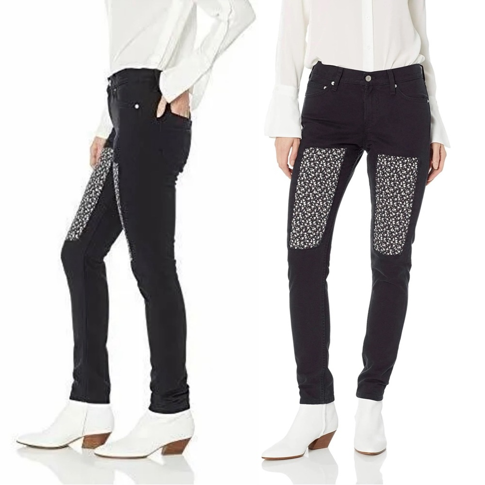 ✨NEW Calvin Klein Jeans | Black Floral Patchwork Mid Rise Slim Denim Jeans